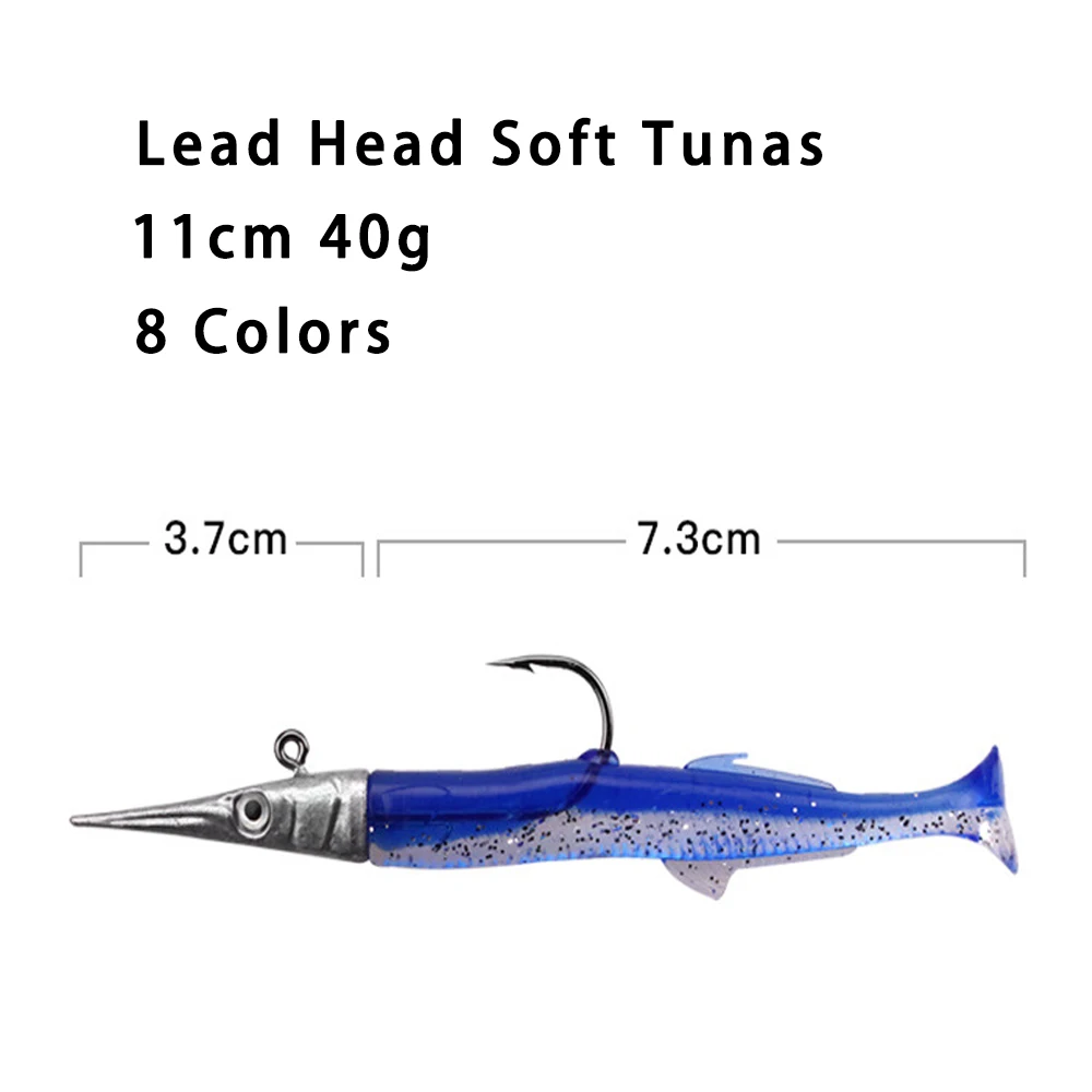 ORJD-Juego de Señuelos de Pesca de Mar, cabeza de plomo de pececillo negro, Tunas con gancho, 11cm, 14g, plantilla de cebo suave que se hunde - imagen 2