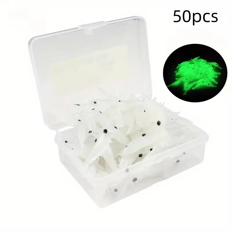 50 Uds. Cebo luminoso para pesca de camarones, señuelo suave, gusanos, camarones brillantes, Señuelos de pesca para lubina, tipo tipo de pez, 3,5 cm, 0,3g, camarones - imagen 2
