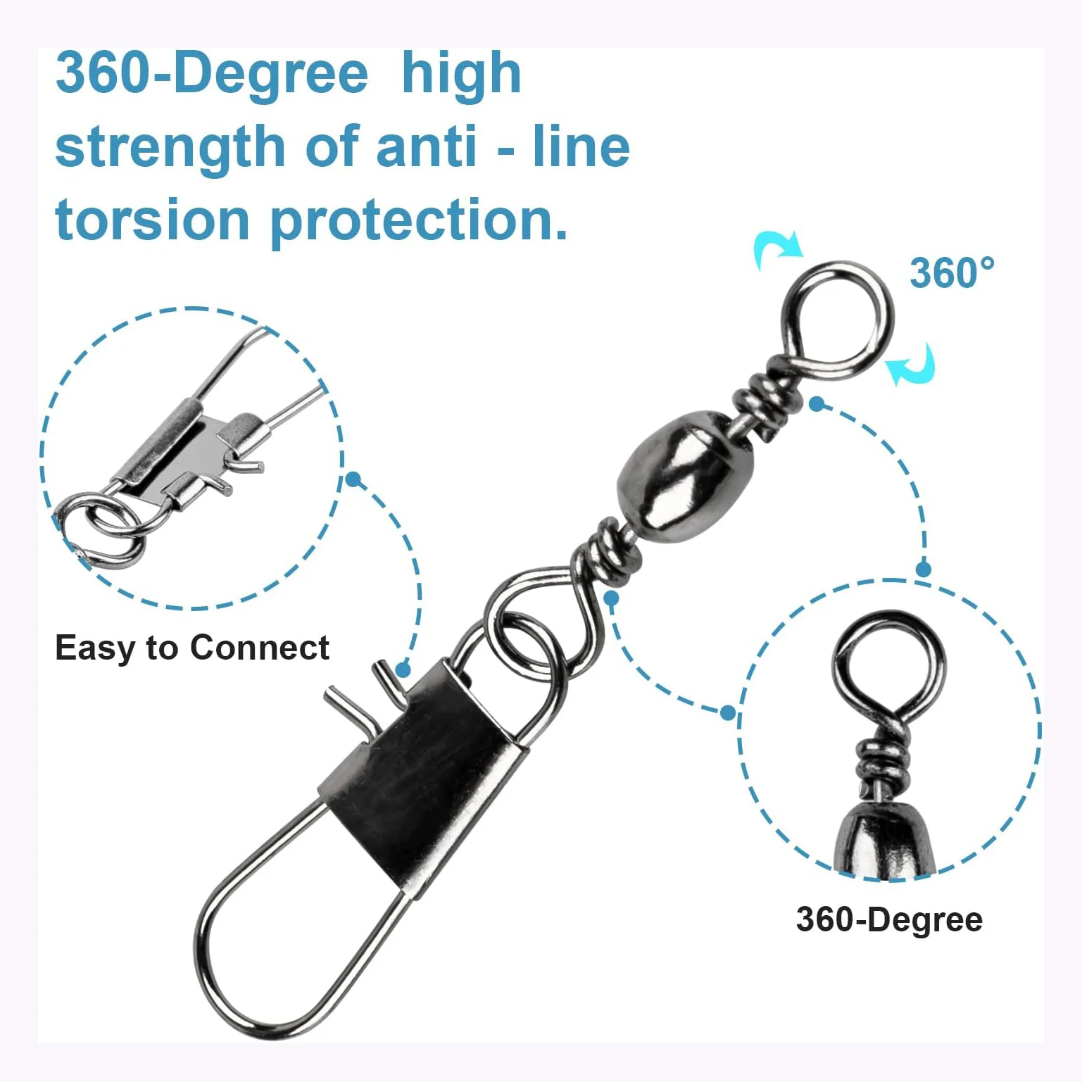 100 unids/lote 4 # 6 # 8 # 10 # 12 #   Conector de pesca giratorio, Pin a presión, señuelo rodante, gancho giratorio, conectores de mosquetón, accesorios de aparejos - imagen 3