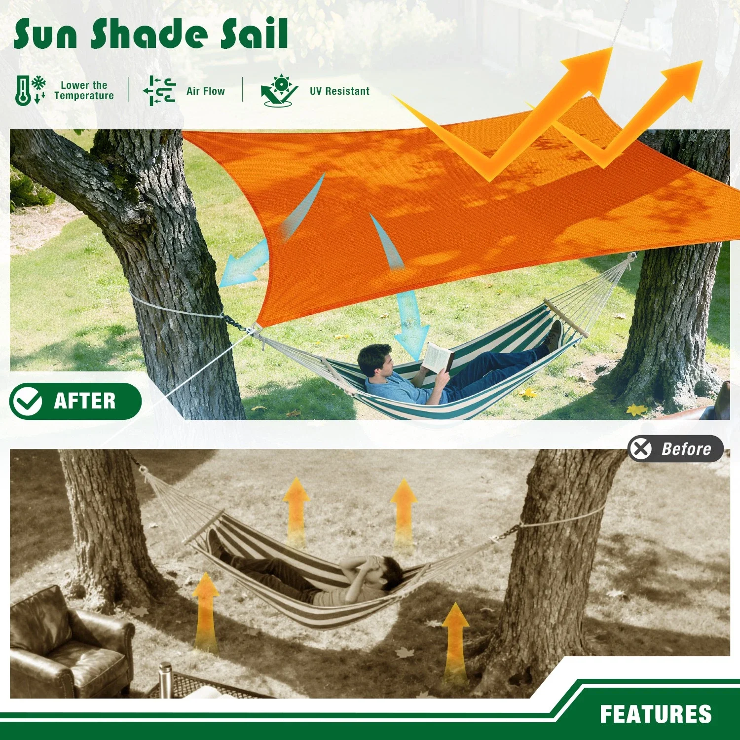 Toldo rectangular impermeable naranja anti-UV para pesca y patio - imagen 2
