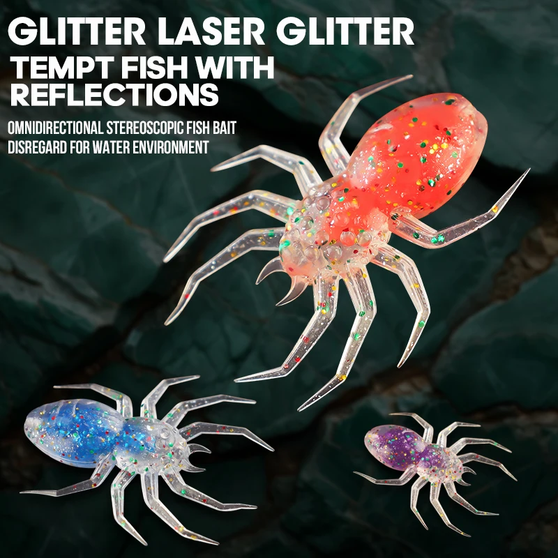 TAIYU 15 unids/set señuelo de araña suave con ganchos caja de almacenamiento cebo de pesca 4 cm/1,3g Micro cebo de araña biónico Artificial aparejos de pesca - imagen 5