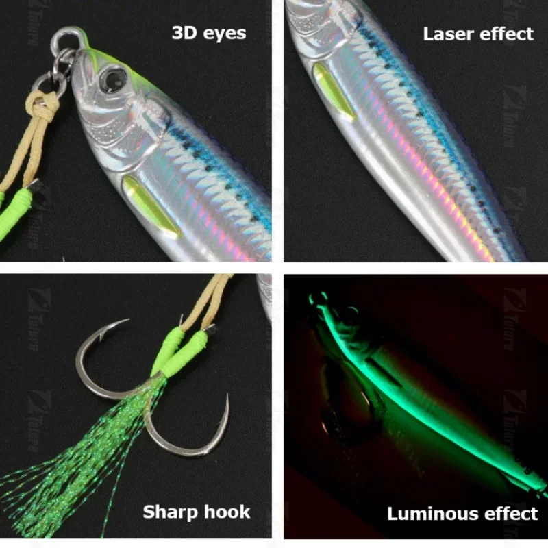 Señuelo de plantilla de Metal de hundimiento rápido, plantilla de Metal Vertical impresa en 3D, 40g, fundición a tierra para agua salada - imagen 5