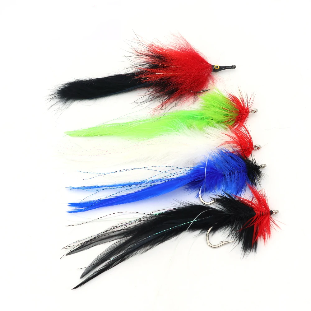 4 piezas 3/0 #   Señuelo serpentín de cola de conejito de boca larga con gancho 5/0 #   Anzuelo Seaducer Fly Pesca en agua salada Baitfish para Redfish Tarpon - imagen 2