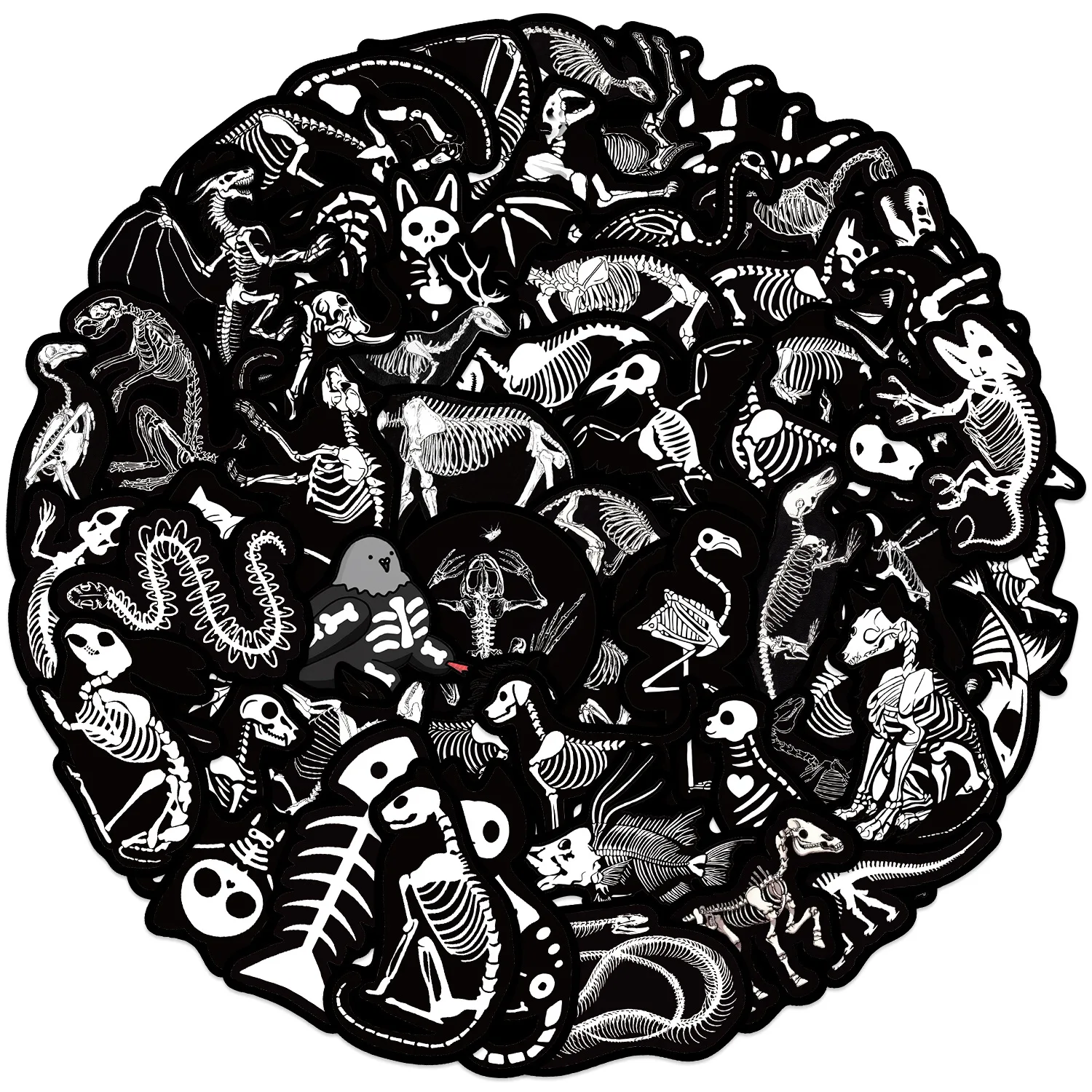 50pcs Black Animal Bones Cartoon Graffiti Stickers Phone Guitar Laptop Notebook Suitcase Water Cups Waterproof Sticker Kids Toys - imagen 3