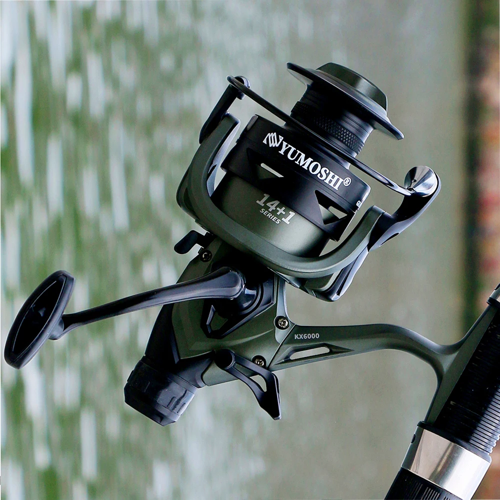 Carrete de pesca giratorio 3000-6000, carrete de Metal de 8KG, fuerte fuerza de tracción, relación de engranaje 5,5:1, carrete de pesca de doble freno para todas las aguas - imagen 2