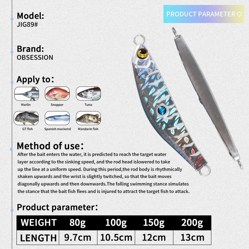 TEASER J89 80g 100g 150g 200g Shore Casting Jig cuchara Jerkbait plano curvo Metal Jigbait sardina hundimiento pesca Jigging señuelo - imagen 2