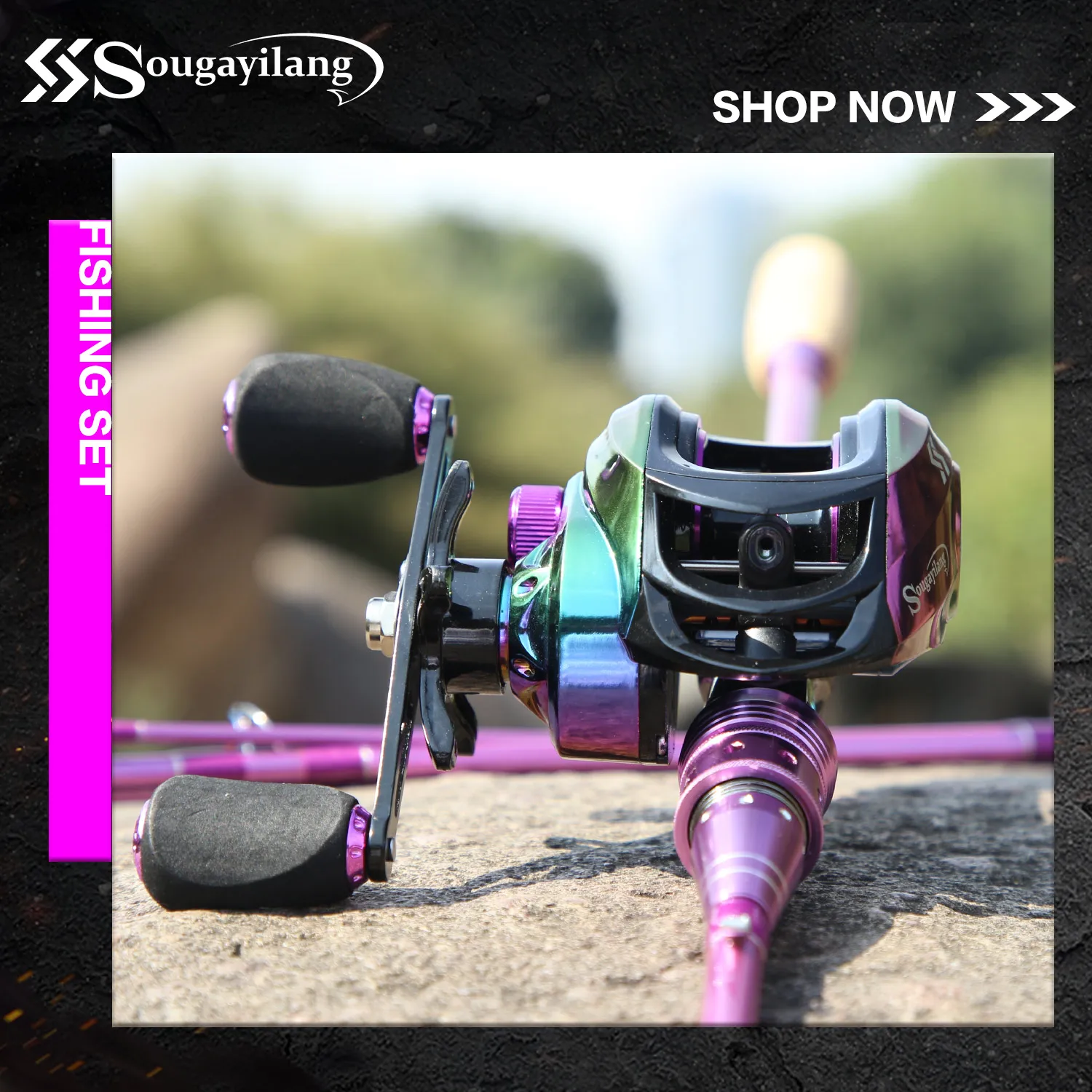 Sougayilang-caña de pescar de fibra de carbono púrpura, carrete de pesca Baitcasting para agua dulce y salada, 2,1 m, 19 + 1BB - imagen 5