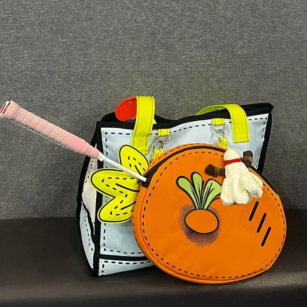 Nuevo bolso de zanahoria de tenis de dibujos animados, tela de nailon de gran capacidad, bolsa de almacenamiento para raqueta deportiva, bolso de hombro duradero y fuerte para Fitness, viaje - imagen 2