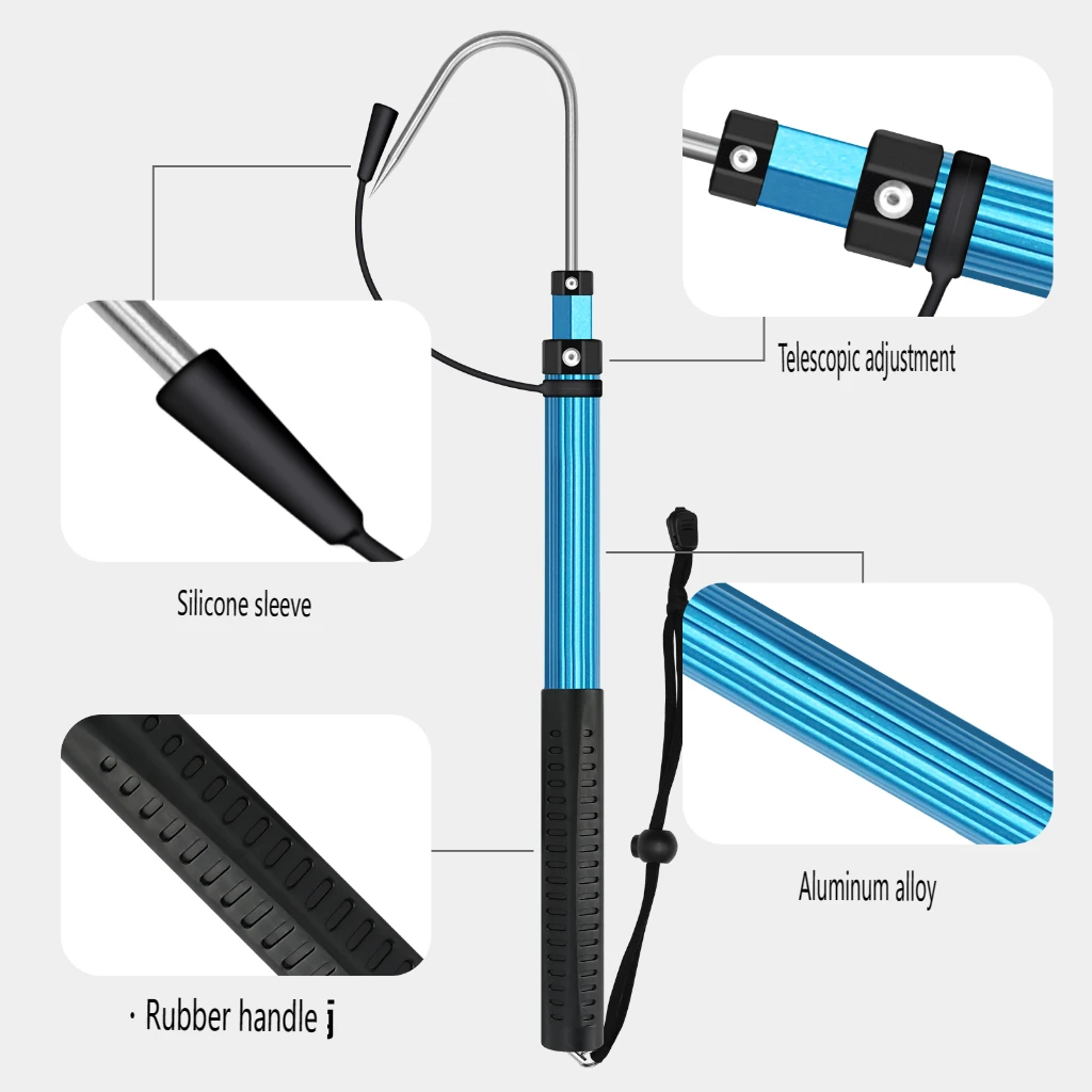 SANLIKE-gancho de pesca telescópico de 60cm, gancho de acero inoxidable, poste telescópico de aluminio, agarre de goma, accesorios de pesca al aire libre - imagen 5