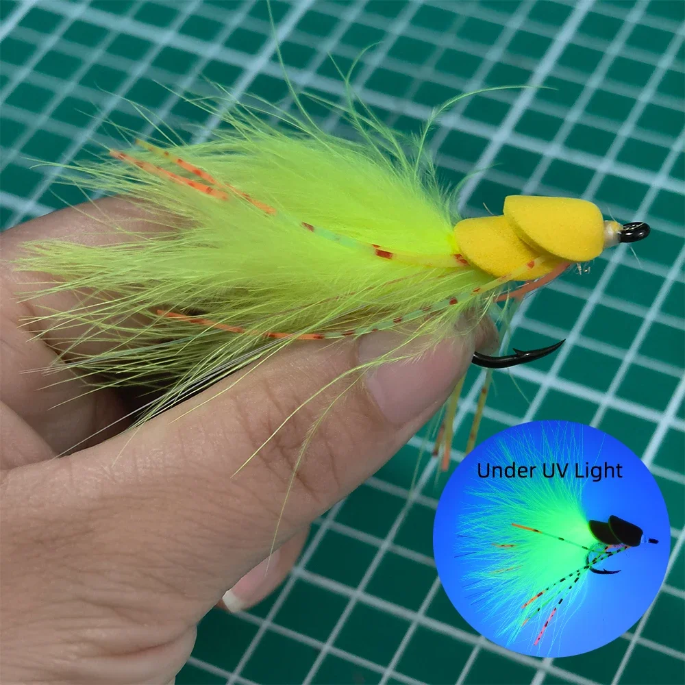 Wifreo, 6 uds., serpentina con cabeza de espuma, patas de goma para mosca, cola de plumas de marabú, pelador de trucha, Lucio, señuelo de pesca, cebos, amarillo oliva - imagen 5