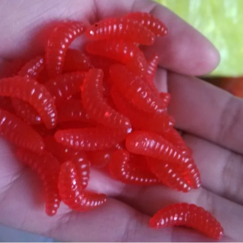 Promoción 50 Uds 100 Uds 2cm 0,2G gusano larva suave señuelo de pesca ganchos olor maderas brillo camarones peces señuelos cebo suave cebo gelatinoso - imagen 3