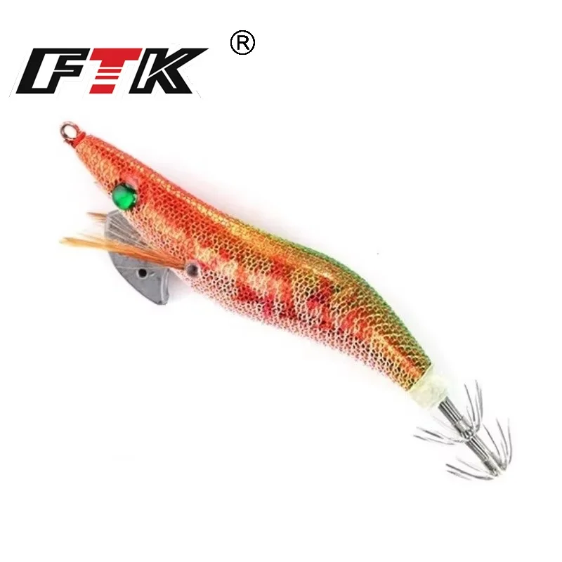 FTK 8g 12g 15g 19g plantillas de calamar señuelo de pesca de mar pulpo 2,0/2,5/3,0/3,5 #   Cebo duro de sepia, anzuelo de calamar, señuelo para camarones