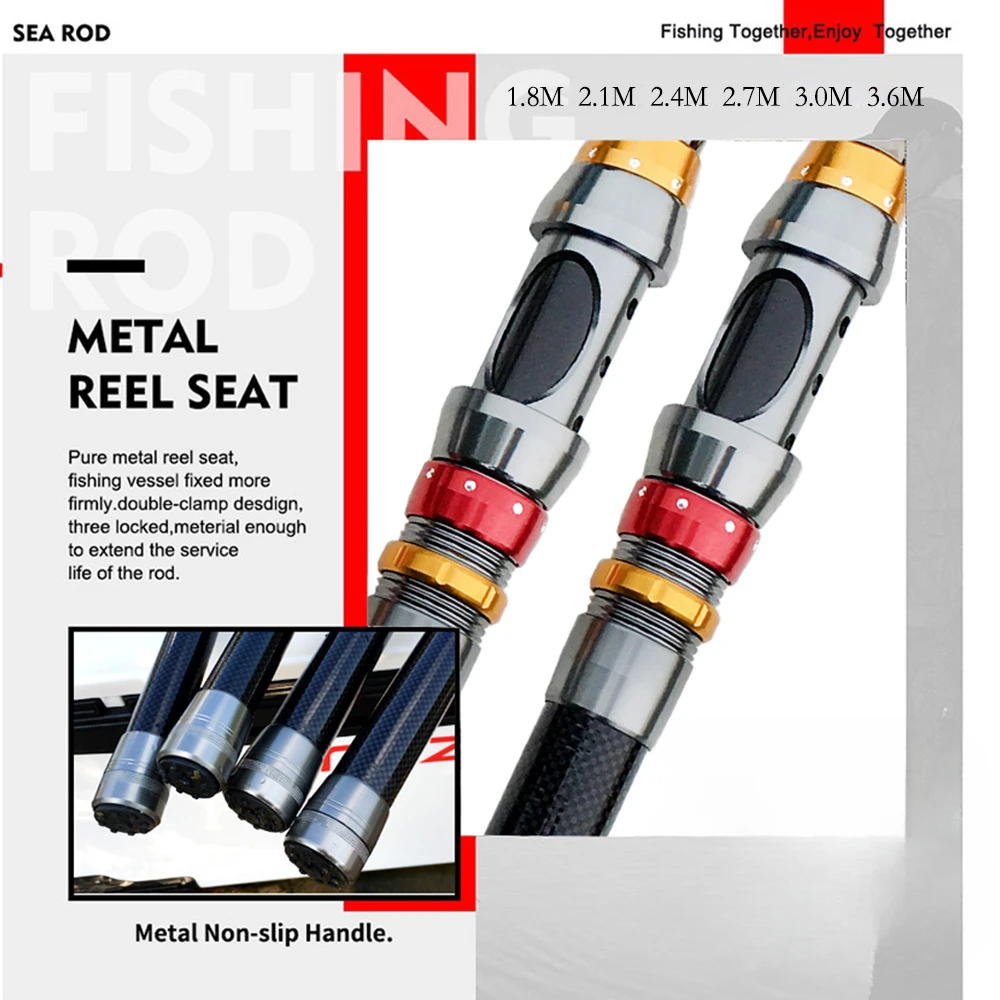 Cañas de pescar telescópicas portátiles de carbono, giratorias, ultraligeras, flujo duro, caña de viaje de lanzamiento largo 6-11, Sección 1,8 M-3,6 M - imagen 3