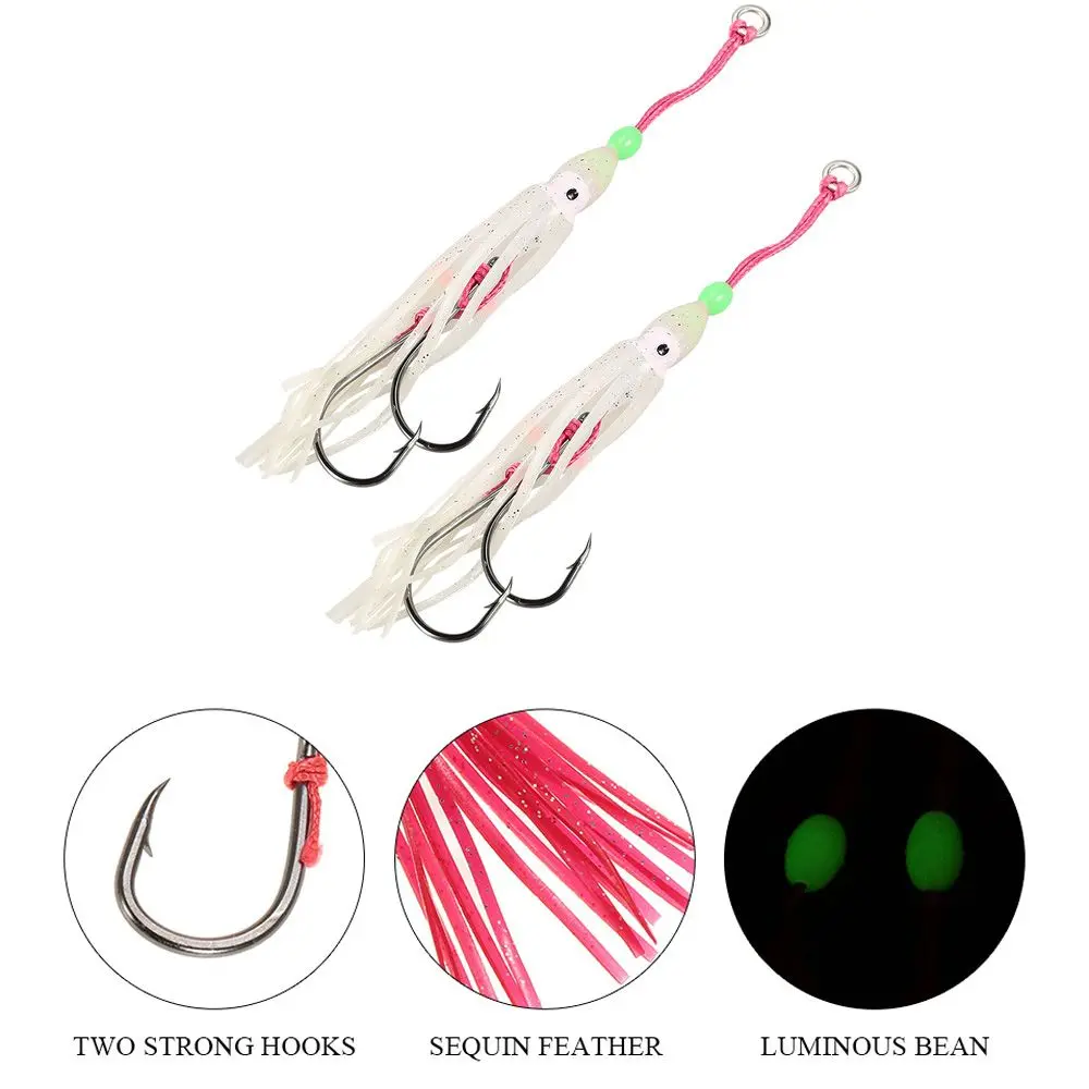 2 unids/lote luminoso portátil nadar suave silicona aparejos de pesca falda de calamar señuelo agua salada pulpo cebo gancho - imagen 5