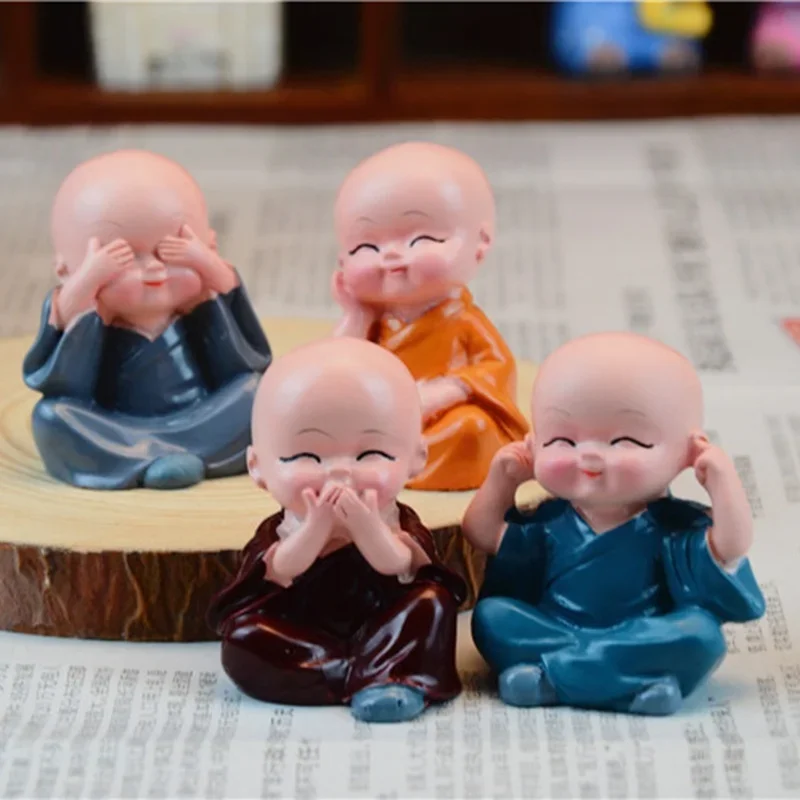 4 unids/set artesanías de resina regalo pequeñas esculturas de monje lindo monjes estatuas de Buda muñecas de Buda creativas decoración de mesa de coche - imagen 4