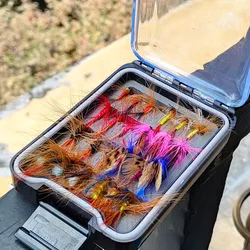 24 unids/caja de caja de juego de moscas de pesca, serpentinas de ninfa húmeda y seca, surtido de moscas, caja de señuelos de pesca de agua salada