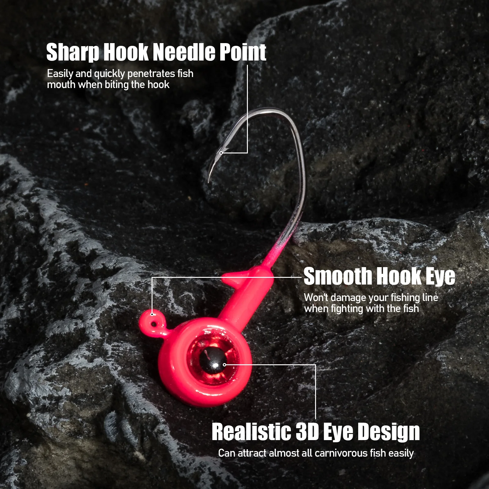 Anzuelo de pesca con cabeza de anzuelo, 5 uds., ojo 3D, 0,85g, 1,7g, 3,4g, anzuelo tipo bala para cebo vivo, gusano, señuelo suave, lubina, trucha, agua dulce - imagen 4