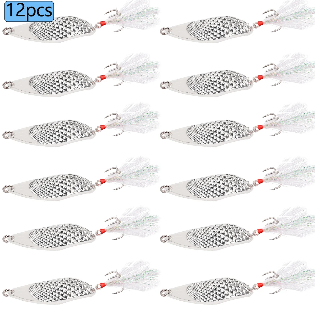 12 Uds cuchara señuelo de pesca de Metal 3g/5g/7g/10g/15g/20g cebos de lubina de pescado dorado plateado cuchara Jig Wobbler señuelos de mar cebo Artificial