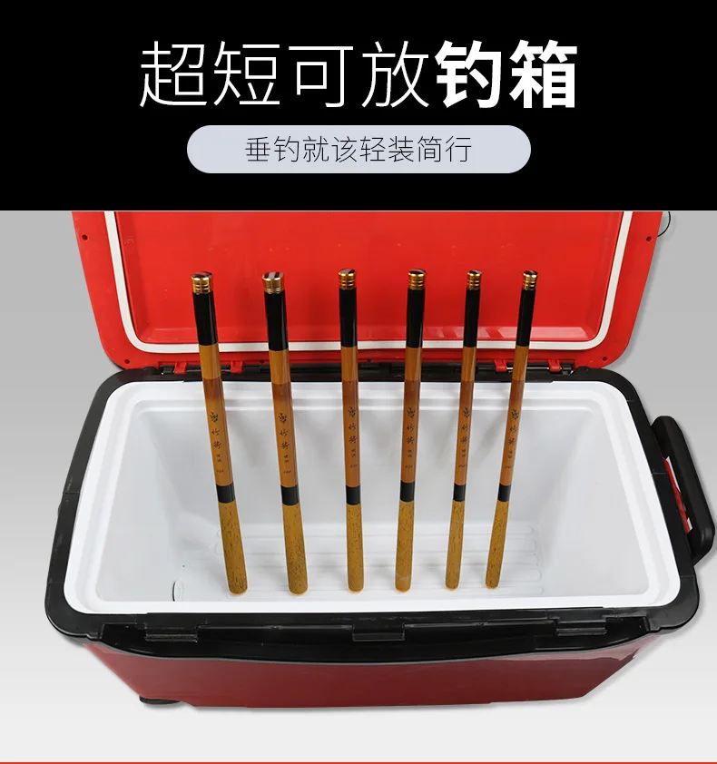 Un refrigerador rojo y negro con un montón de palos