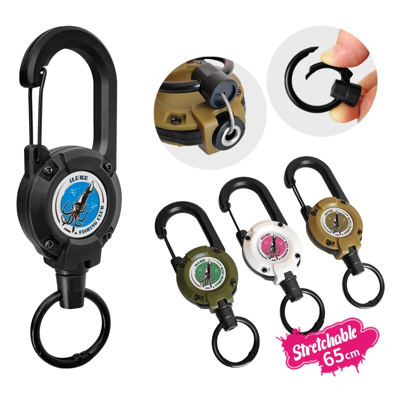Llavero retráctil de pesca, 1 piezas, carrete, mosquetón, hebilla de cuerda de alambre de acero, llavero al aire libre, herramientas de pesca - imagen 3