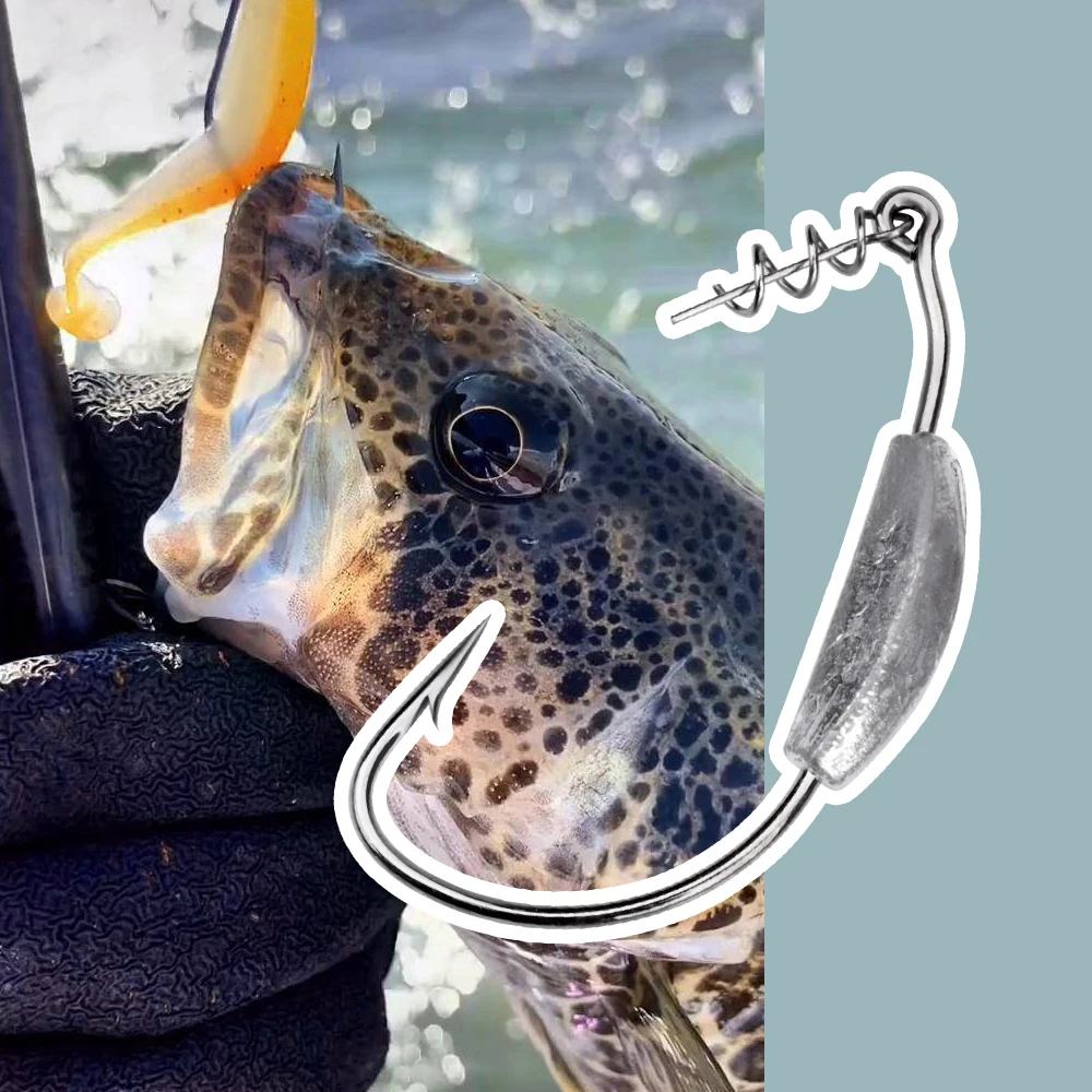 FISH KING-anzuelo de púas con cabeza de manivela, señuelo suave de gusano Offset, pasador de bloqueo de resorte para aparejos de pesca Texas Rigs, 2g, 3g, 4g, 5g, 7g - imagen 2