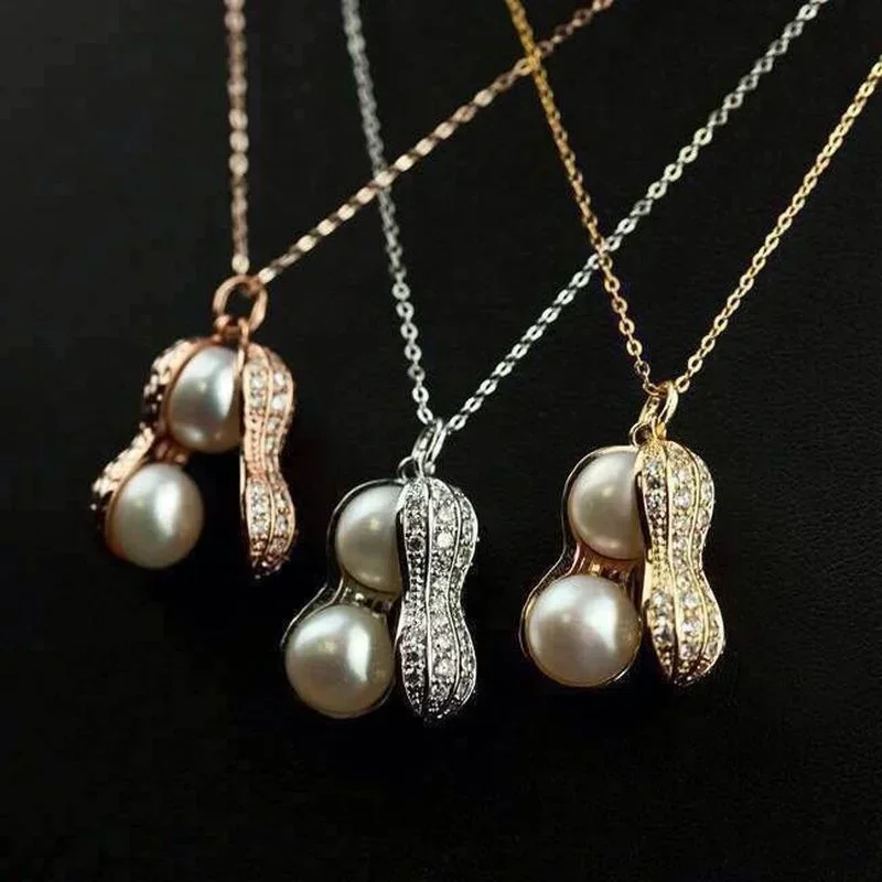 Collar de maní para mujer, collar de perlas falsas blancas, colgante de clavícula, joyería de titanio, regalo creativo, regalo de Navidad para mujer - imagen 5