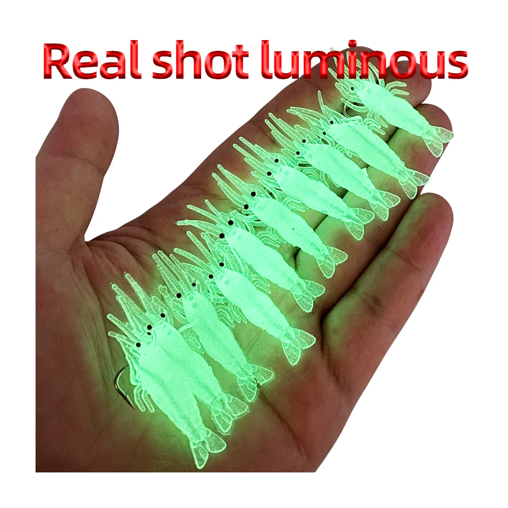 Señuelo luminoso de Camarón, cebo de 4cm, 10 piezas, enganchado, señuelo de camarón suave, cebo de lubina - imagen 3