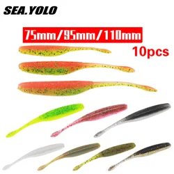 SeaYolo-cebos blandos de pesca con cola en T, 75/95/110mm, Wobblers de silicona Artificial de doble Color, añade sal, atrayente de peces, lubina, Lucio