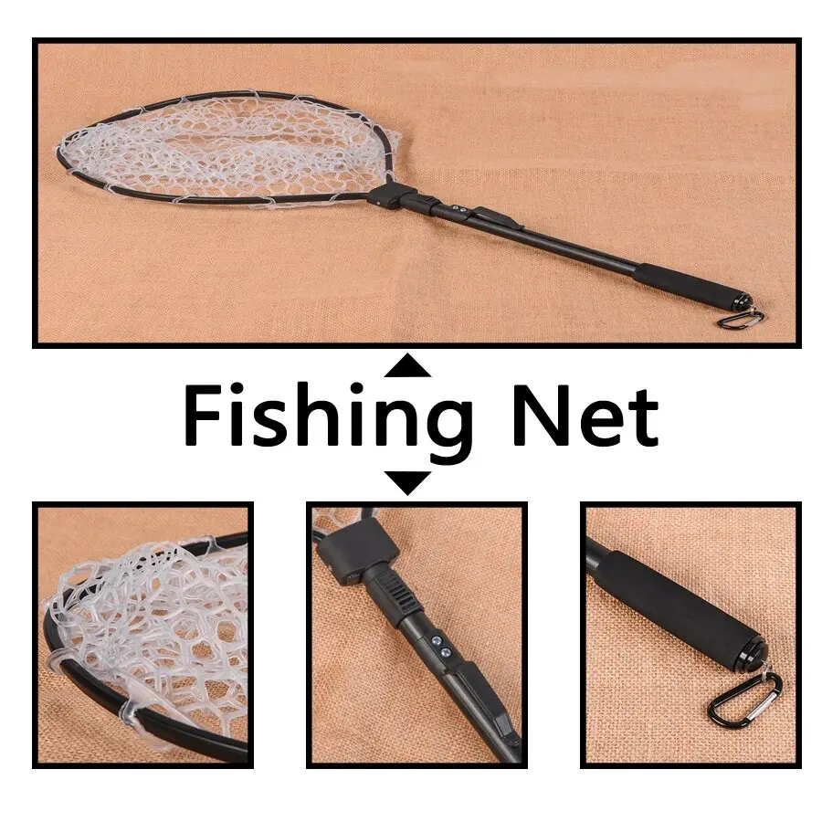 Red de pesca telescópica, red de aterrizaje de marco de aleación de aluminio, malla de goma pequeña, cordón de clip magnético, red de pesca con mosca - imagen 3