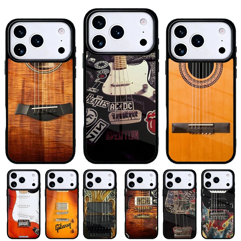 Funda madera guitarra para iPhone 15 14 13 Pro Max