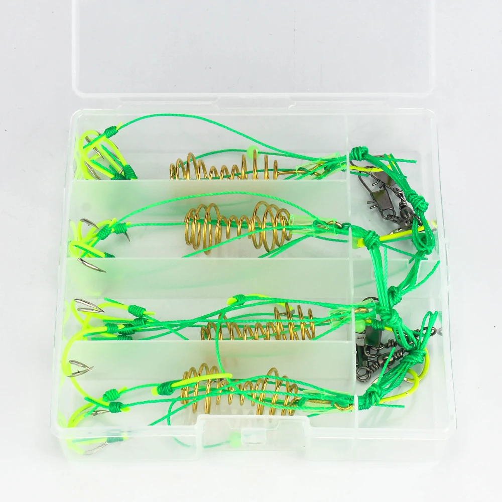 DNDYUJU-anzuelo de pesca de explosión, señuelo de pesca, trampa de cebo, alimentador, jaula con resortes de acero inoxidable, 6-13 #, 4 unids/lote por caja - imagen 2