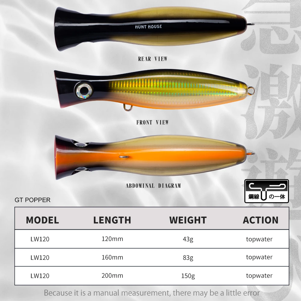 Hunthouse-señuelo de pesca GT Popper, anzuelos triples flotantes, Mormyshki Wobbler, cebo duro giratorio para pesca, Crankbait de invierno - imagen 2