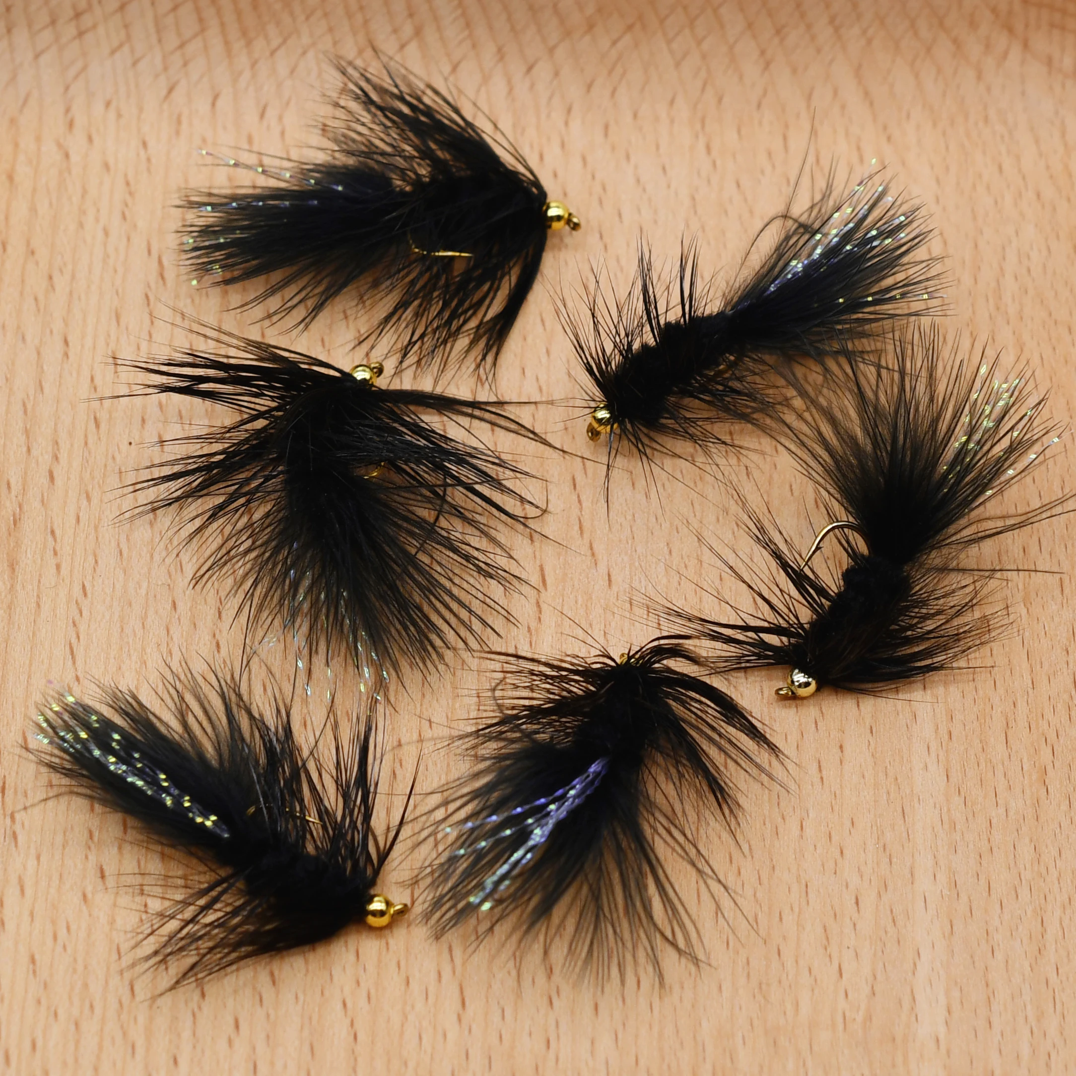 MNF 10 Uds moscas de trucha cabeza de cuentas negras Buggers lanosos - imagen 4