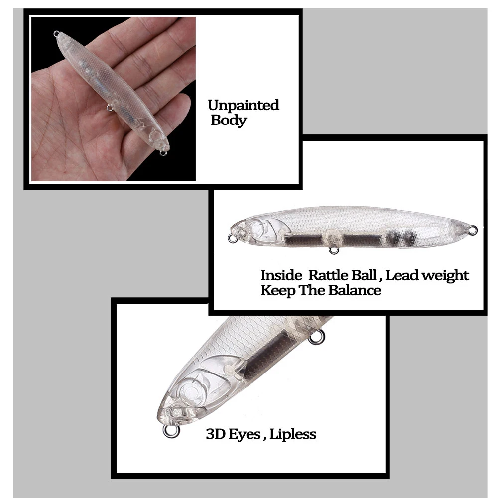 Chan'sHuang-Cebo en blanco 20 piezas sin pintar, 90mm, 16g, sonajero de hundimiento, lápiz para caminar, señuelo de pesca Artificial hecho a mano - imagen 5