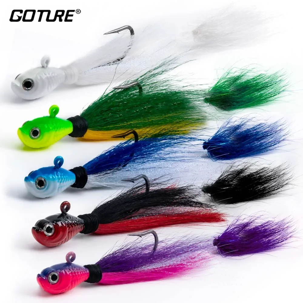Goture Glow Bucktail Jig 5 uds – Anzuelo afilado para lubina y rockfish