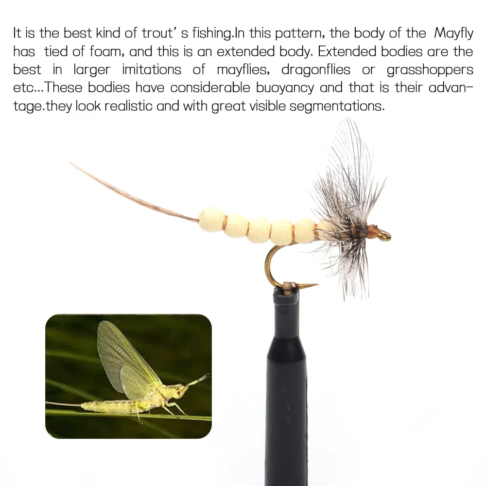 Wifreo Mayfly Grizzly sillín Hackle Mayfly ala flotante mosca seca moscas realistas Rocky River trucha lubina pesca señuelo cebos 12 # - imagen 4