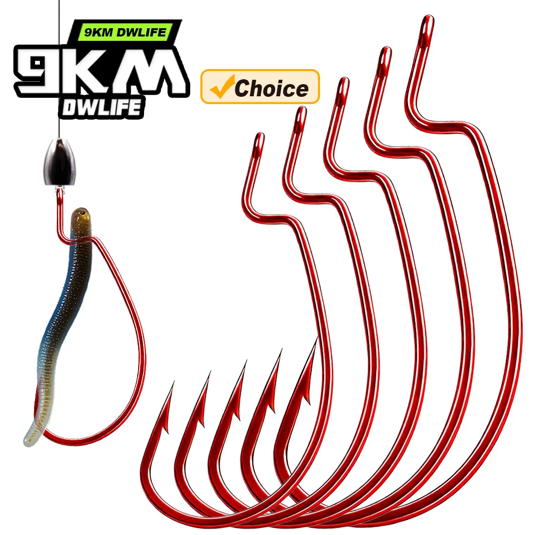 Anzuelo rojo de 9KM, anzuelo de gusano EWG, 25-50 Uds., anzuelo de pesca compensado de plástico blando, espacio ancho para pesca de lubina, aparejo Texas, agua dulce y salada