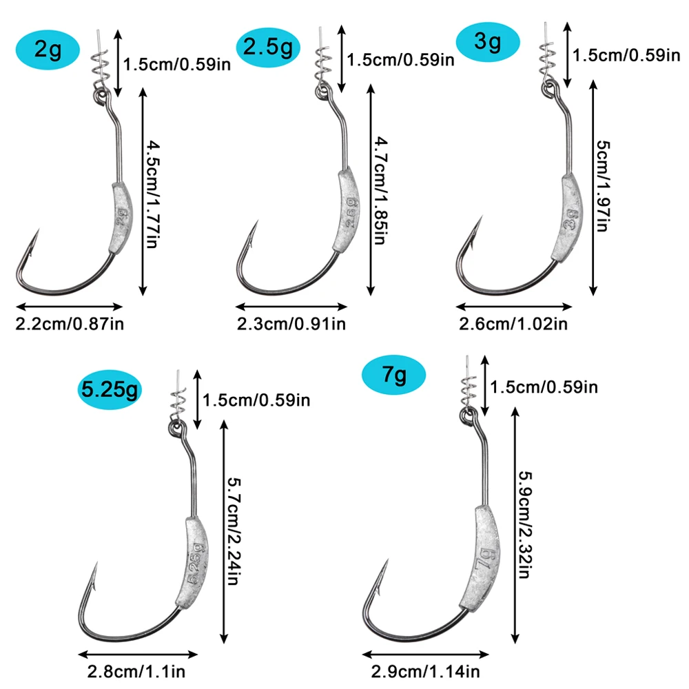Ganchos de Swimbait ponderados, anzuelos de gusano con cabeza de anzuelo de plomo con manivela de bloqueo giratorio, anzuelo de aparejo Texas para pesca de lubina de espacio ancho, 5 uds. - imagen 3