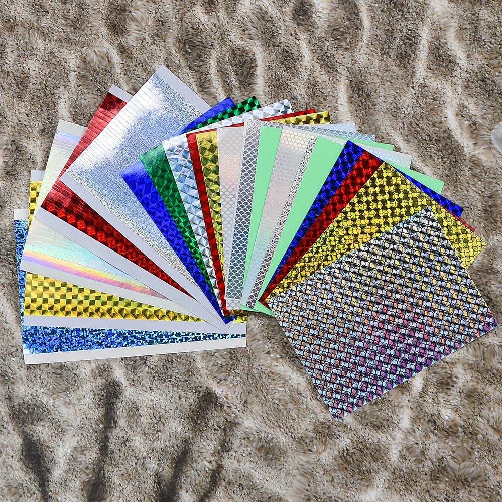 Pegatinas de cinta de señuelo de pesca, 10 Uds. De escamas de pescado reflectantes, señuelos, pegatina de cebo, película adhesiva holográfica, cinta de señuelo Flash para bricolaje - imagen 5