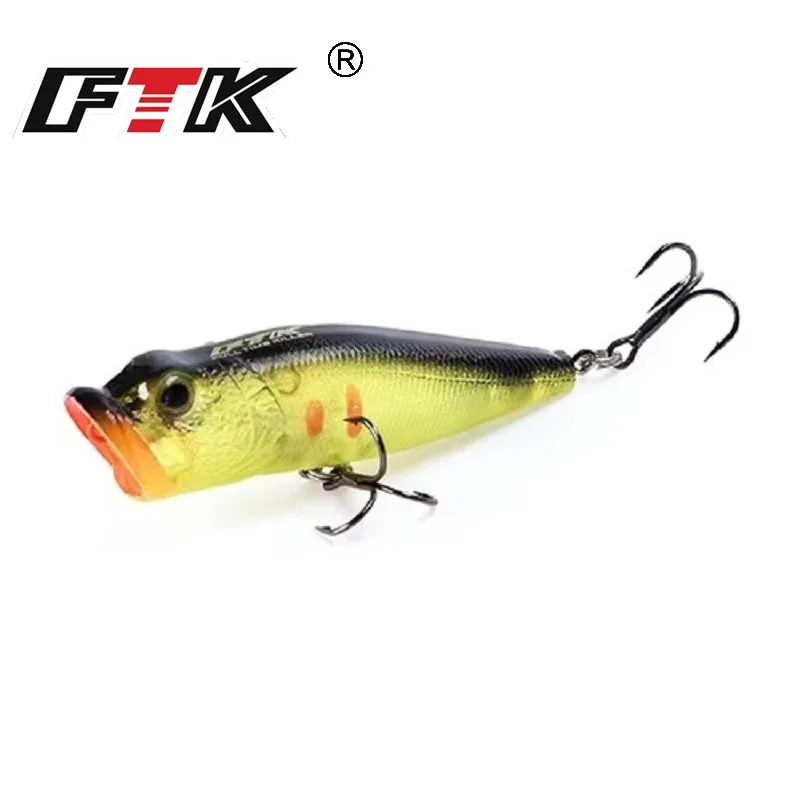 FTK 65mm 6g Popper señuelo de pesca Swimbait Topwater flotante Wobblers ojos 3D cebo Artificial duro aparejos de pesca de lubina