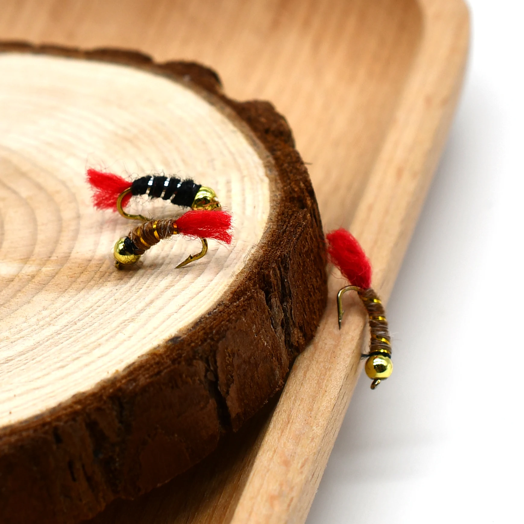 MNFT 10 piezas 14 #   Señuelo de pesca con mosca de ninfa de cola roja Beadhead, cebo Artificial negro y marrón - imagen 5