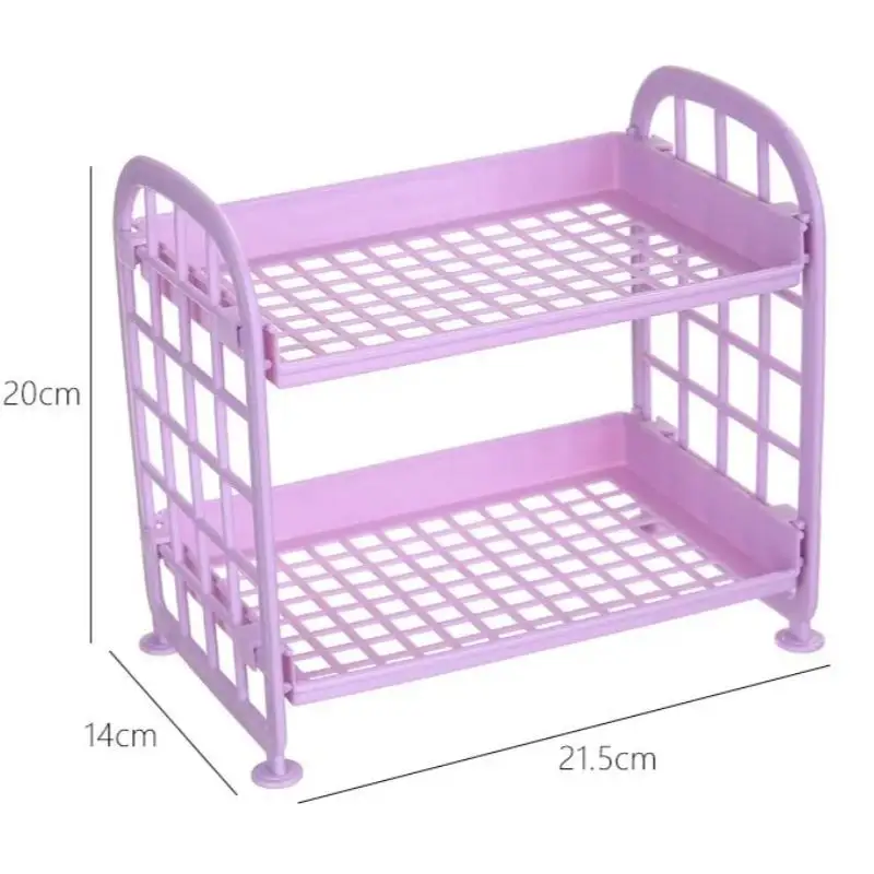 Estante de almacenamiento de maquillaje plegable de escritorio Ins, estante de almacenamiento de cosméticos, acabado, dormitorio, baño, Kawaii, doble capa - imagen 5
