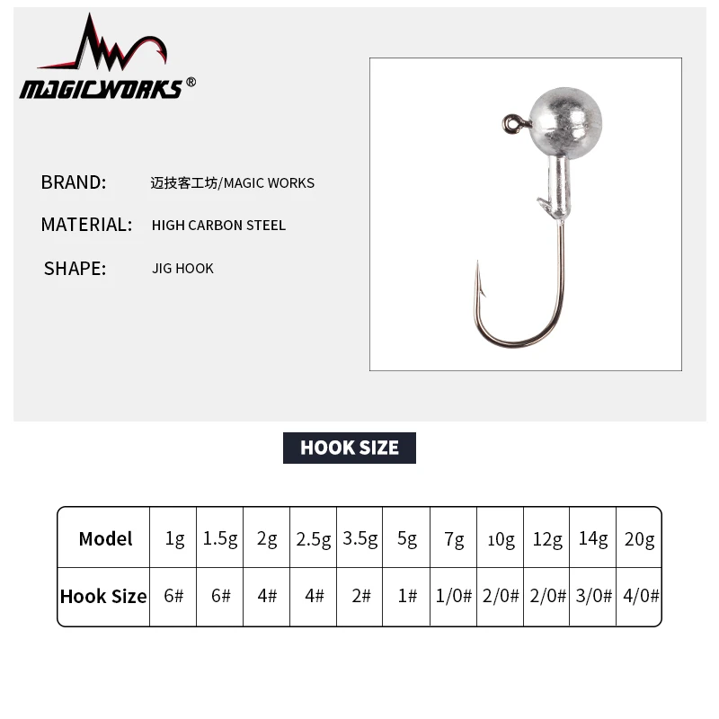 Magic Work Jig Head 1g 1,5g 2g 2,5g 3,5g 5g 7g 10g 12g 14g 20g anzuelo de pesca señuelo suave gusano accesorios de pesca aparejos de pesca - imagen 4