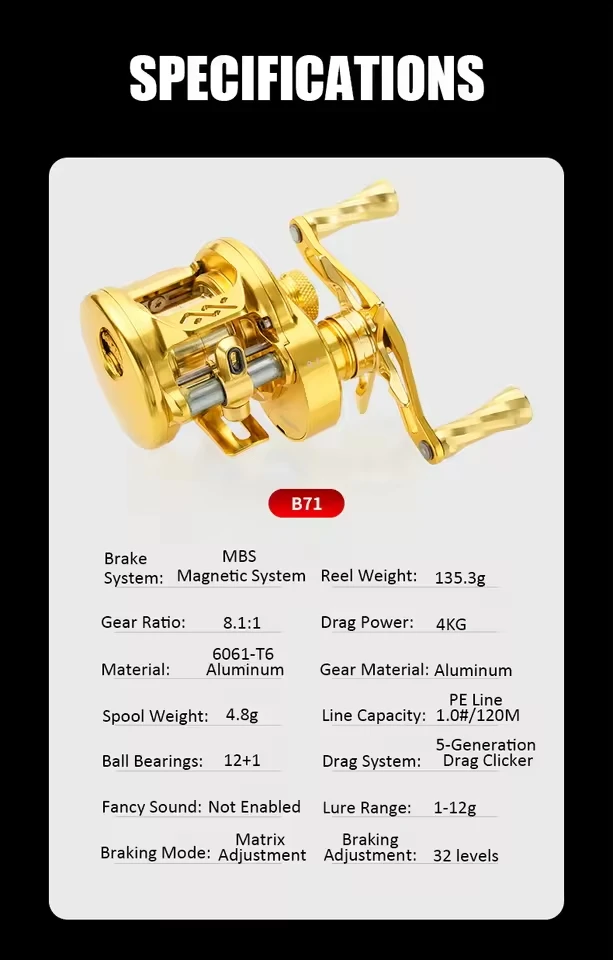 Carrete de pesca Loongze Airlite B71MBS BFS ultraligero metálico - imagen 2