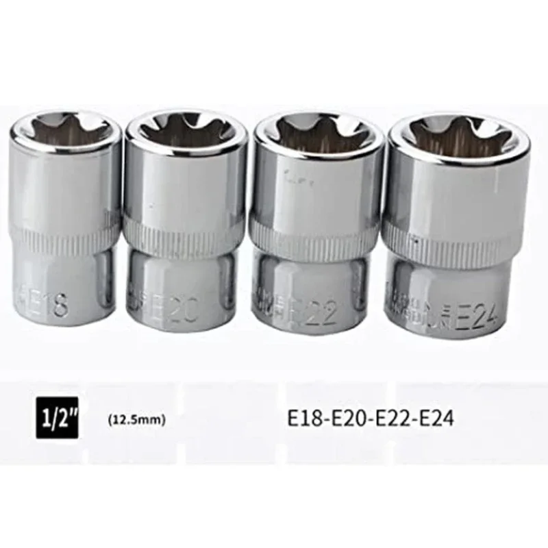 Juego de enchufes de torsión de ciruela hexagonal E-Torx de 14 Uds con estuche de 1/4, 3/8, 1/2 pulgadas, juego de enchufes de estrella externos hembra, enchufes de E4-E24 - imagen 5