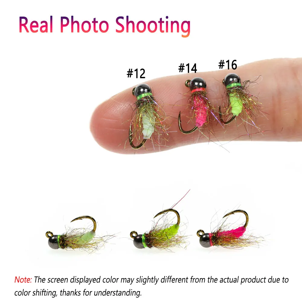 Bimoo 6PCS # 10 # 12 # 14 # 16 plantilla de púas cabeza de cuentas Jig Ninfa mosca hundimiento rápido húmedo Euro Ninfa mosca trucha Panfish Señuelos de pesca cebos - imagen 5