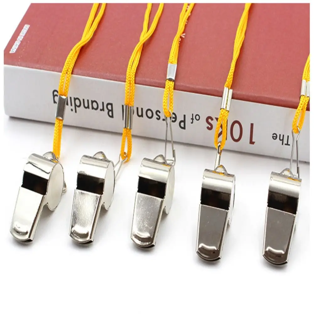Silbato de Metal fuerte de fútbol con cuerda, silbatos fuertes de acero inoxidable, silbatos de árbitro portátiles compactos, salvavidas