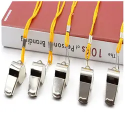 Silbato de Metal fuerte de fútbol con cuerda, silbatos fuertes de acero inoxidable, silbatos de árbitro portátiles compactos, salvavidas