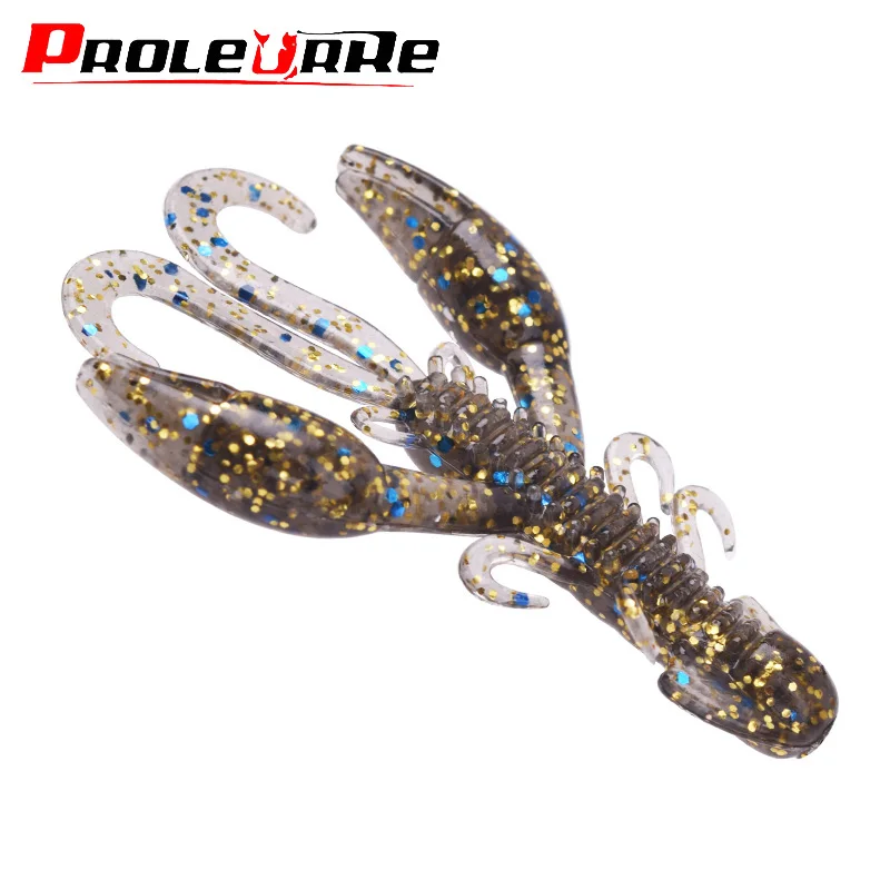 10 unids/lote Jig Wobbler gusano de silicona cebo suave 5cm 7cm señuelo de pesca de cangrejo olor de camarones giratorio Twintails lubina para carpa