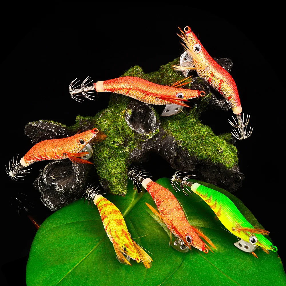 Señuelo de pesca duro, cebo de calamar, 7,5g, 12,5g, 15g, anzuelo de pulpo, anzuelo de calamar, señuelos de camarones de madera, simulación de señuelo de pesca de mar, aparejos de plantillas - imagen 2